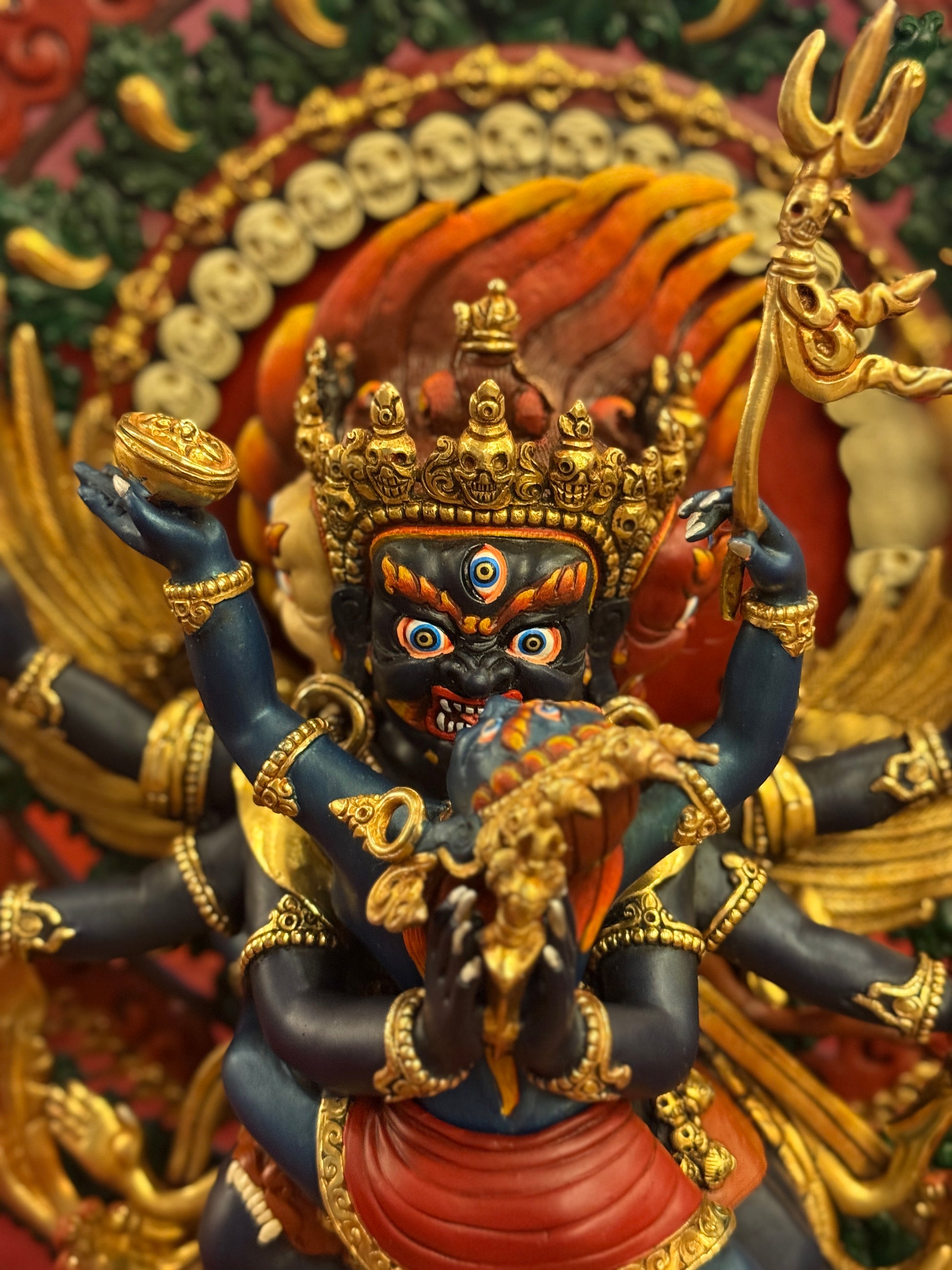 Dorje Phurba/Vajrakilaya Buddha Statue 35cm / 13.8" Hand-Carved Copper Painted with Gilded Accents – Himalayan Art Nepal | Bo Tree Arts