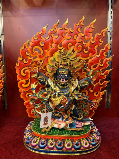 48cm Six-Armed Black Mahakala Bronze Statue – Nepalese Tibetan Buddhist Dharma Protector Deity, Handmade Shakyamuni Hall Ornament