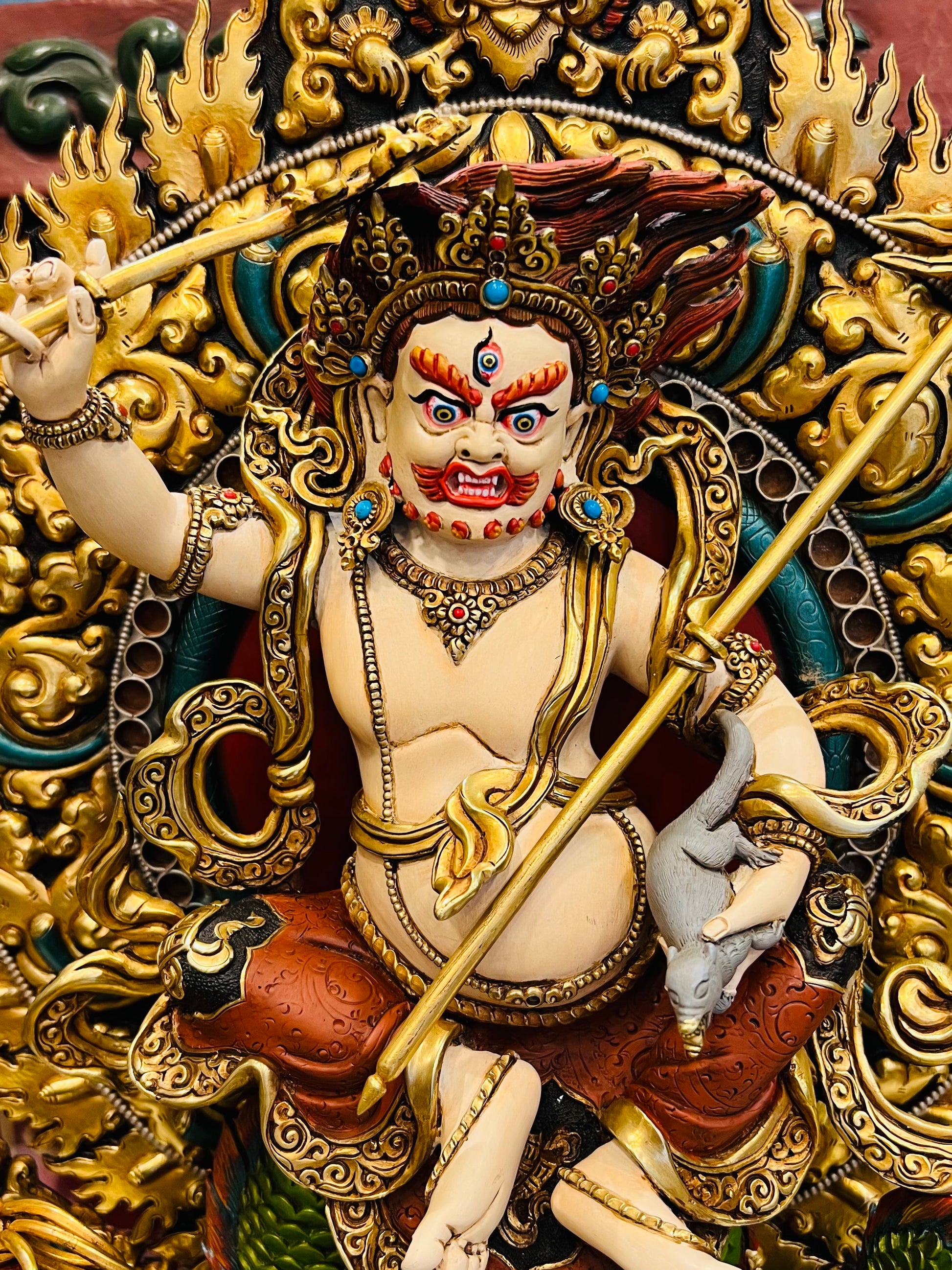 White Jambhala (Wealth Deity) Buddha Statue 45cm / 17.7" Hand-Carved Copper Gilded Painted – Museum-Quality Himalayan Art Nepal | Bo Tree Arts