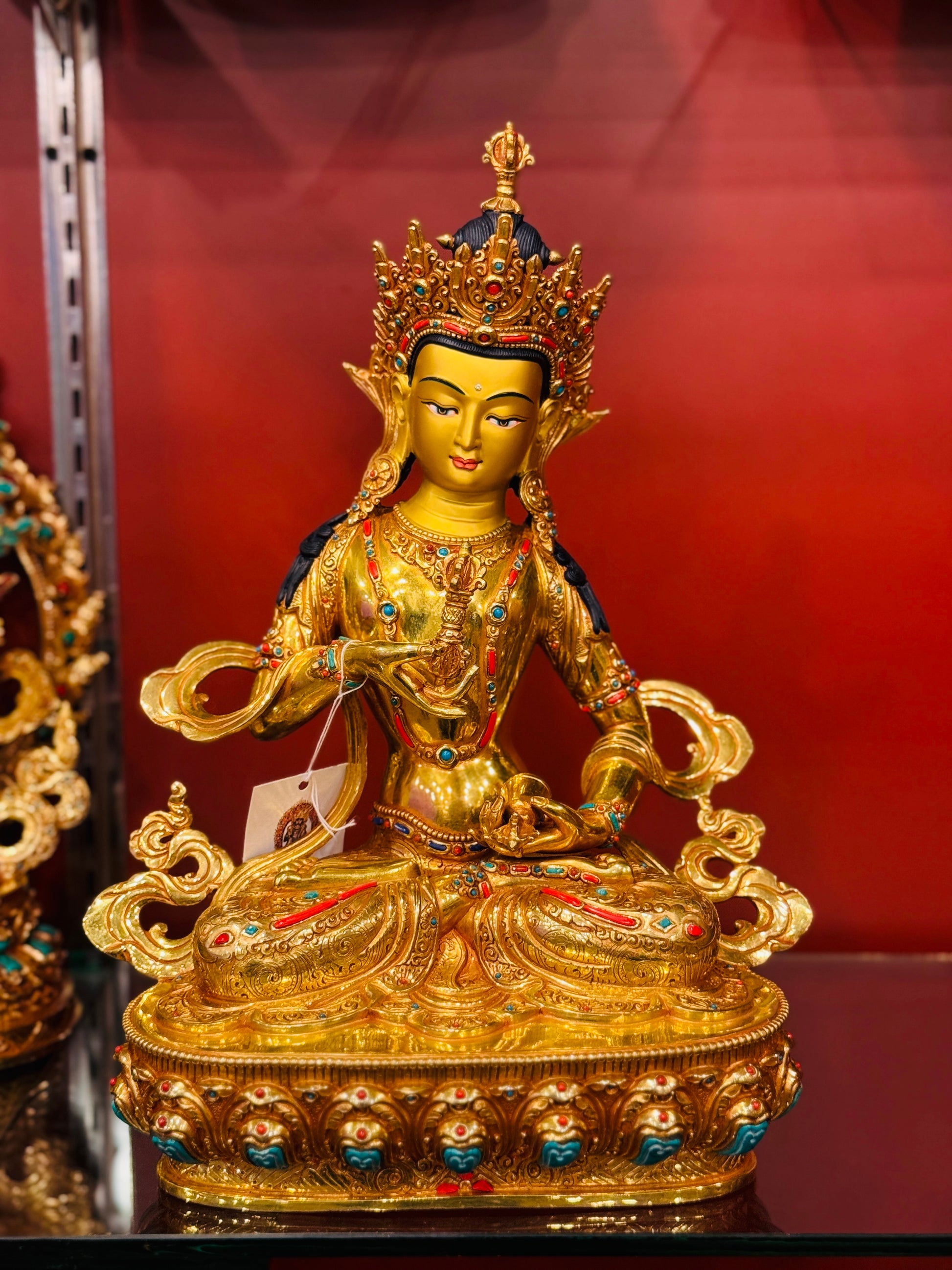Dorje Sempa Buddha Statue 33cm / 13" Hand-Carved Copper Gilded with Gemstone Inlay – Vajrasattva Botree Arts Nepal | Bo Tree Arts
