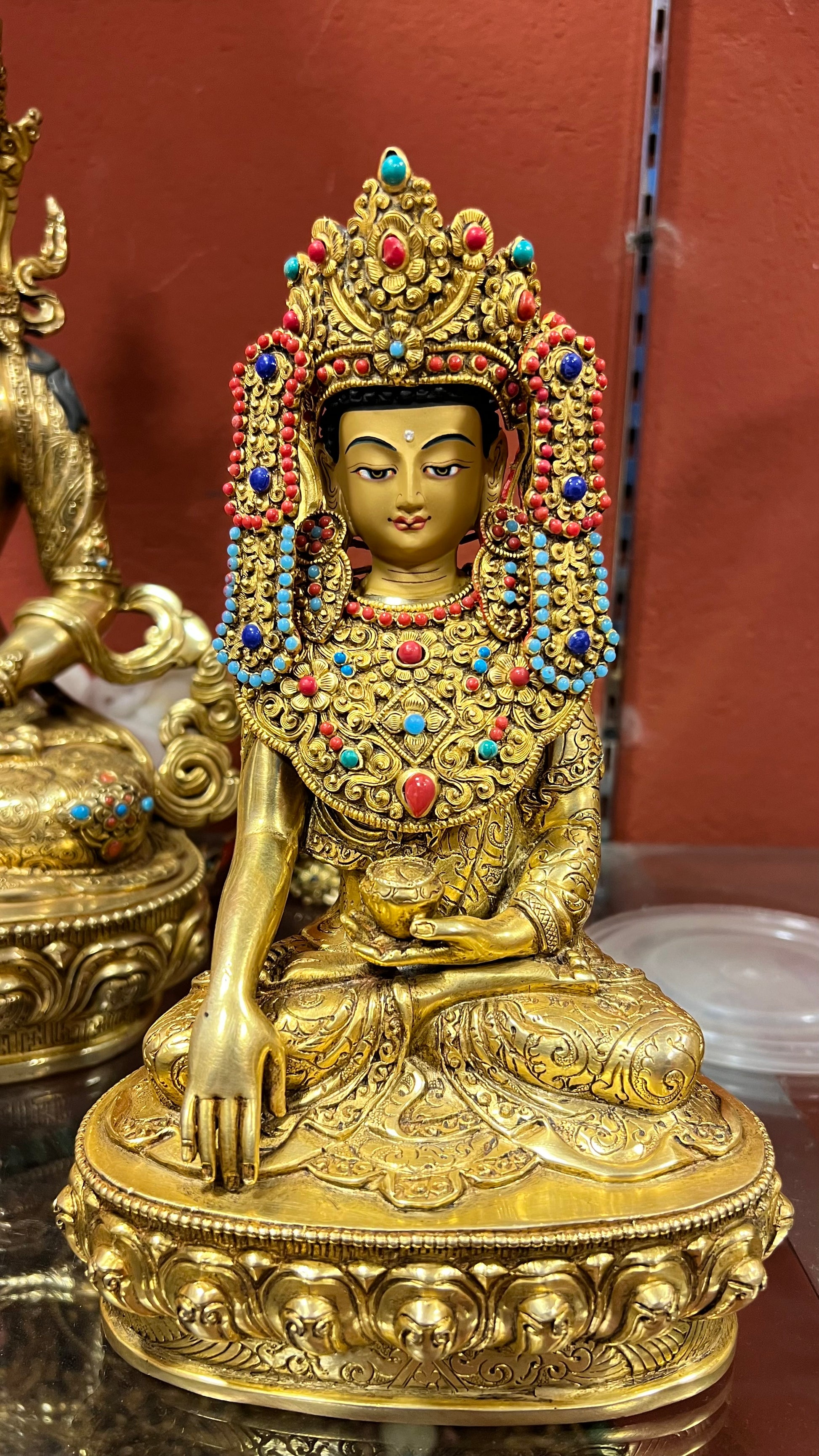 21cm Gilded Maitreya Buddha Statue – Handmade Tibetan Brass Sculpture with Crown, Himalayan Art from Nepal | Bo Tree Arts