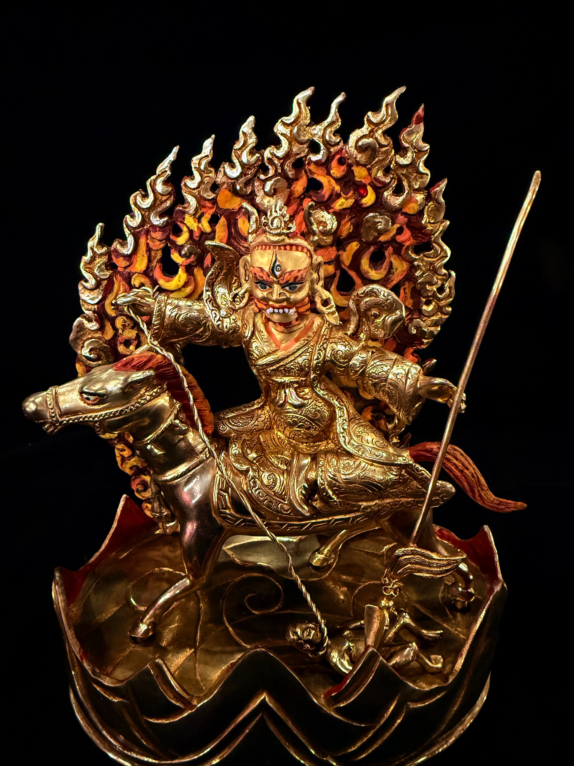 Setrap Buddha Statue 24cm / 9.4" Hand-Carved Copper Gilded with Painted Mandorla – Red Wrathful Protector Himalayan Art Collection | Bo Tree Arts