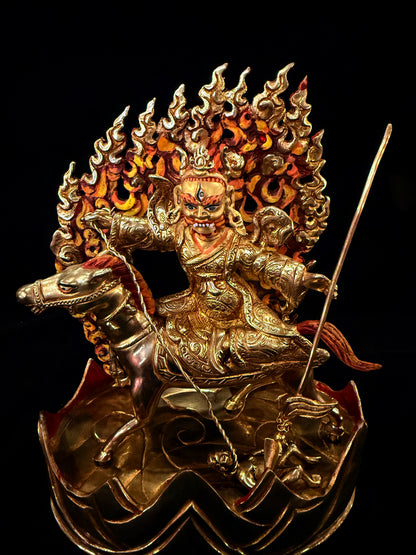 Setrap Buddha Statue 24cm / 9.4" Hand-Carved Copper Gilded with Painted Mandorla – Red Wrathful Protector Himalayan Art Collection