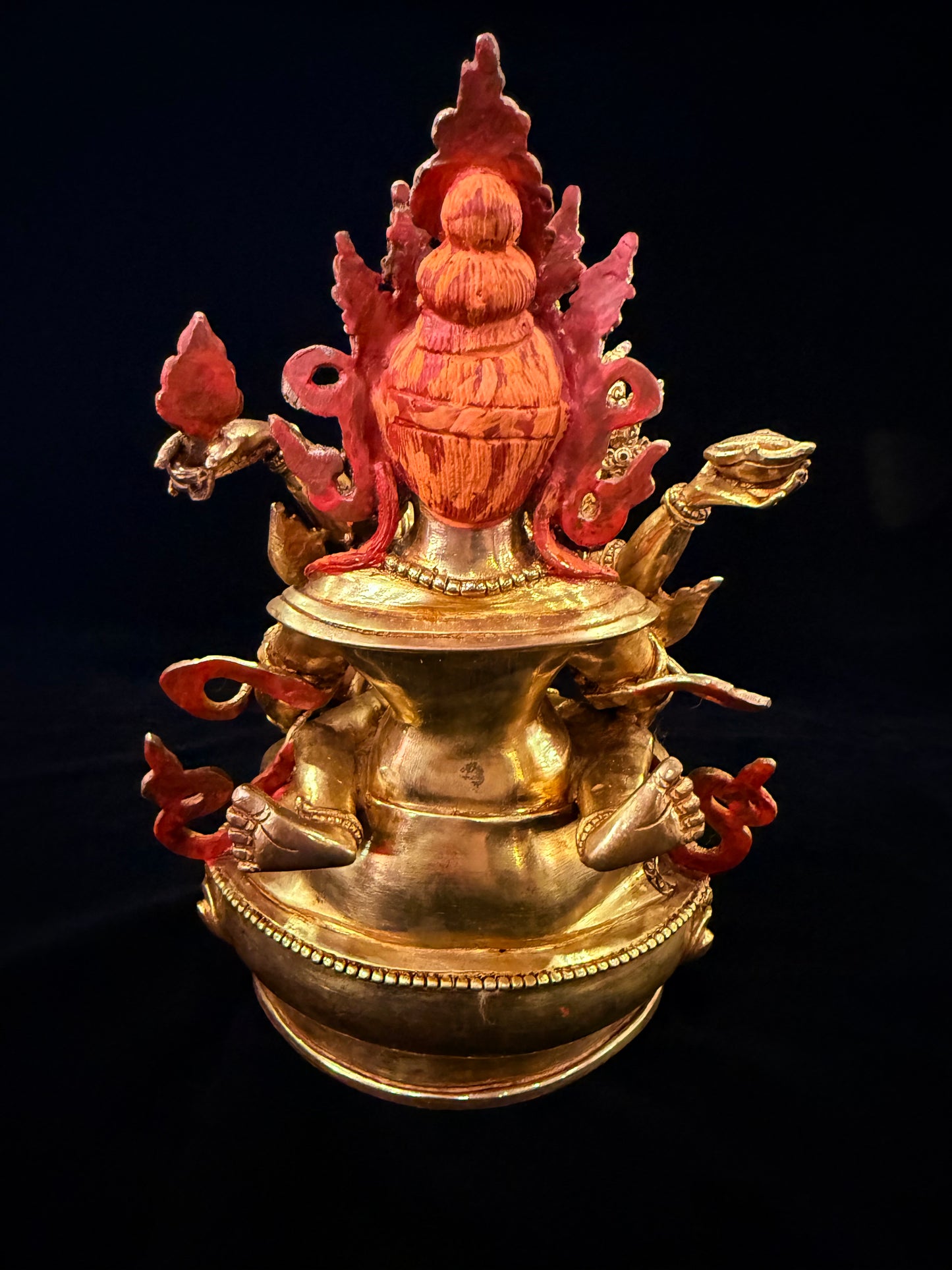 Red Jambhala Buddha Statue 21cm / 8.3" Hand-Carved Copper Gilded – Dzambhala Botree Arts Himalayan Art – Handmade Tibetan Buddhist Statue, Lost-Wax Cast Himalayan Art from Nepal