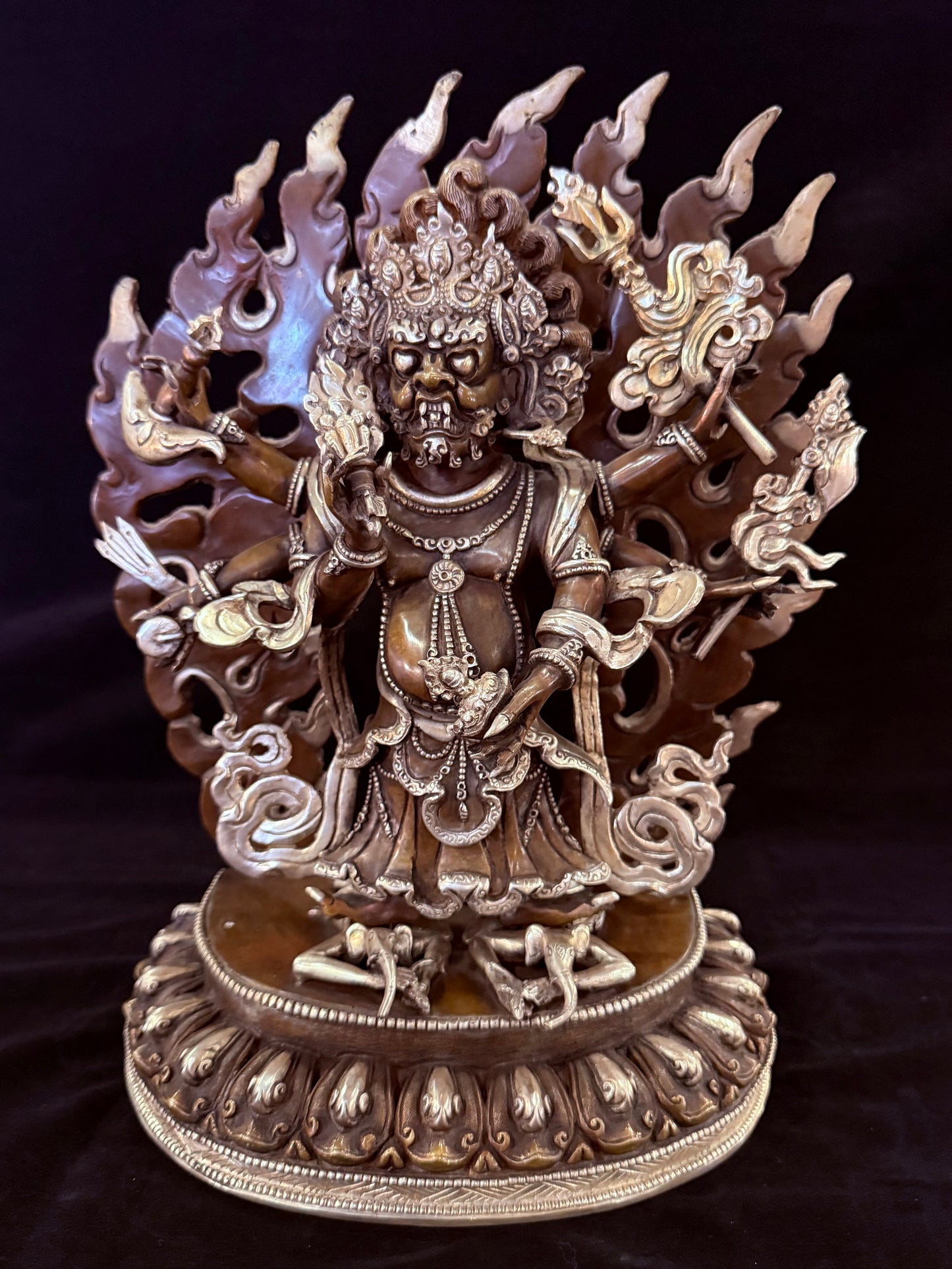 White Mahakala Buddha Statue 34cm / 13.4" Hand-Carved Copper Silver-Gilt – Shadbhuja Sita Botree Arts Masterwork – Handmade Tibetan Buddhist Statue, Lost-Wax Cast Himalayan Art from Nepal