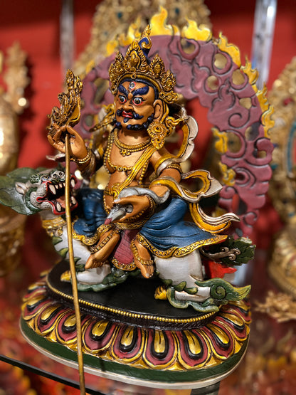 33cm Vaishravana Hand-Carved Pure Copper Painted Statue – Tibetan Buddhist Treasure King, Wealth Deity Sculpture from Nepal