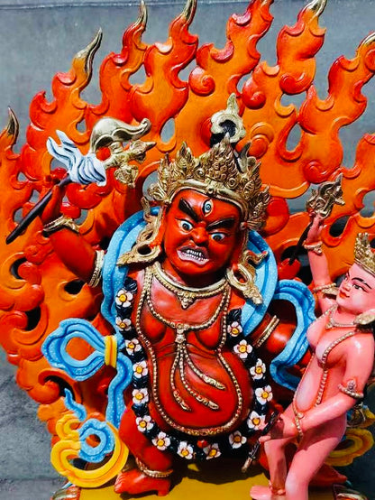 Chakrasamvara Buddha Statue 33cm / 13" Hand-Carved Copper Painted – Tantric Deity Yab-Yum Masterwork Handmade in Nepal