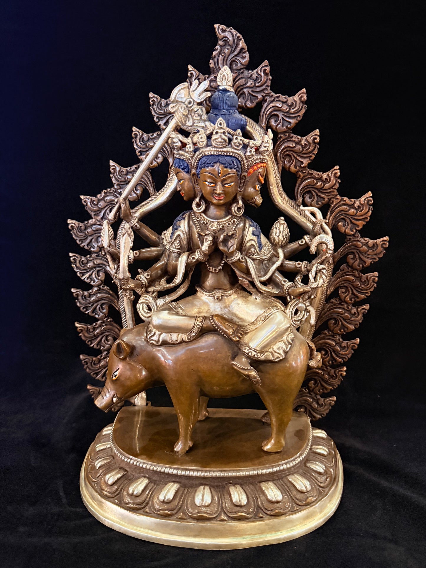 Marichi Buddha Statue 35cm / 13.8" Hand-Carved Copper Silver-Gilt – Goddess of Dawn Botree Arts Himalayan Art – Handmade Tibetan Buddhist Statue, Lost-Wax Cast Himalayan Art from Nepal