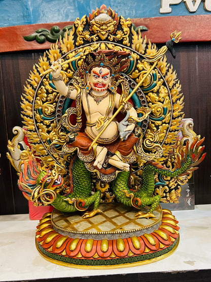 White Jambhala (Wealth Deity) Buddha Statue 45cm / 17.7" Hand-Carved Copper Gilded Painted – Museum-Quality Himalayan Art Nepal
