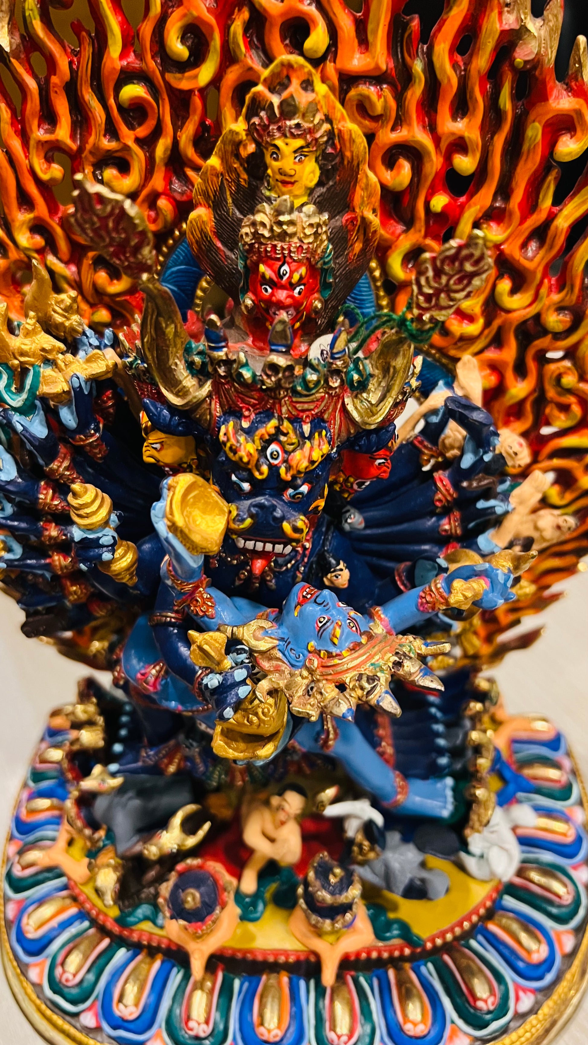 Yamantaka Buddha Statue 30cm / 11.8" Hand-Carved Copper Painted – Vajrabhairava Yab-Yum Masterwork Handmade in Nepal | Bo Tree Arts