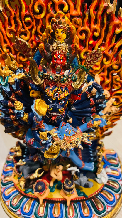 Yamantaka Buddha Statue 30cm / 11.8" Hand-Carved Copper Painted – Vajrabhairava Yab-Yum Masterwork Handmade in Nepal