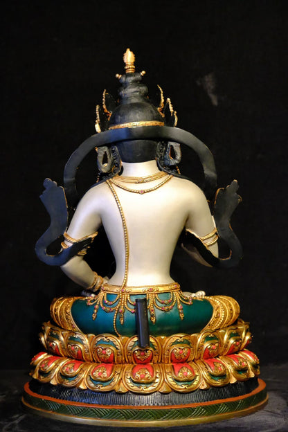 Vajrasattva (Dorje Sempa) Buddha Statue 42cm / 16.5" Hand-Carved Copper Gilded Painted with Mandorla – Masterwork Himalayan Art Nepal