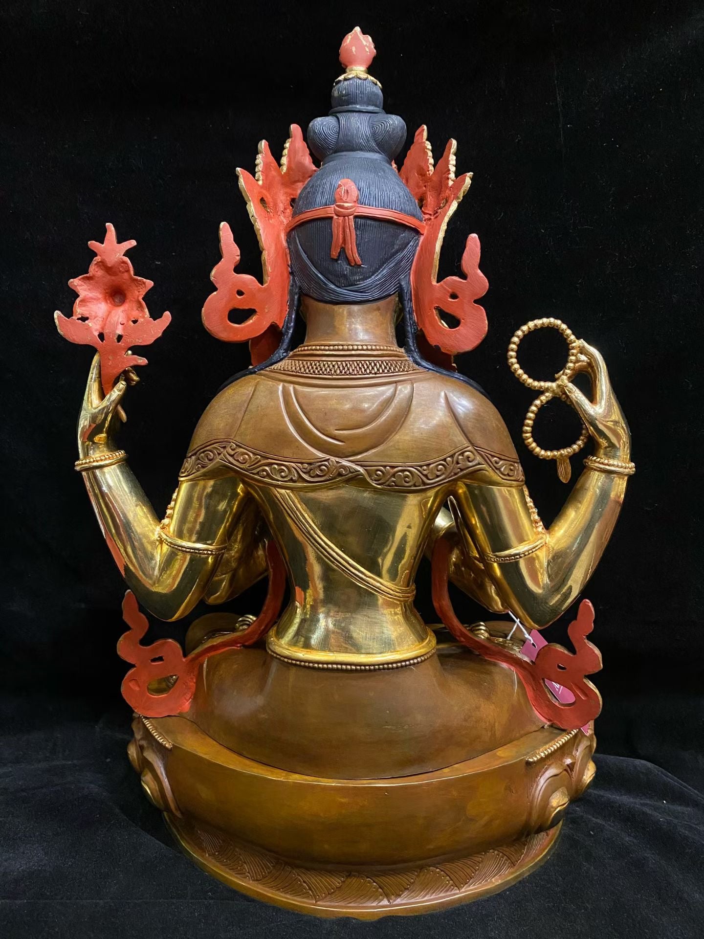 Four-Armed Avalokiteshvara (Chenrezig) Statue 45cm / 17.7" Hand-Carved Pure Copper Partially Gilded – Himalayan Art Nepal – Handmade Tibetan Buddhist Statue, Lost-Wax Cast Himalayan Art from Nepal