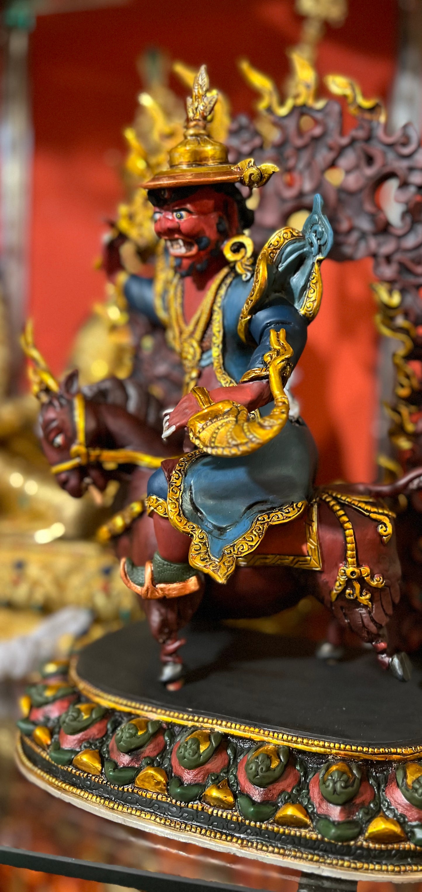 33cm Damchen Garwa Nagpo Handmade Copper Statue – Tibetan Buddhist Dharma Protector Sculpture, Oath-Bound Blacksmith Deity from Nepal – Handmade Tibetan Buddhist Statue, Lost-Wax Cast Himalayan Art from Nepal