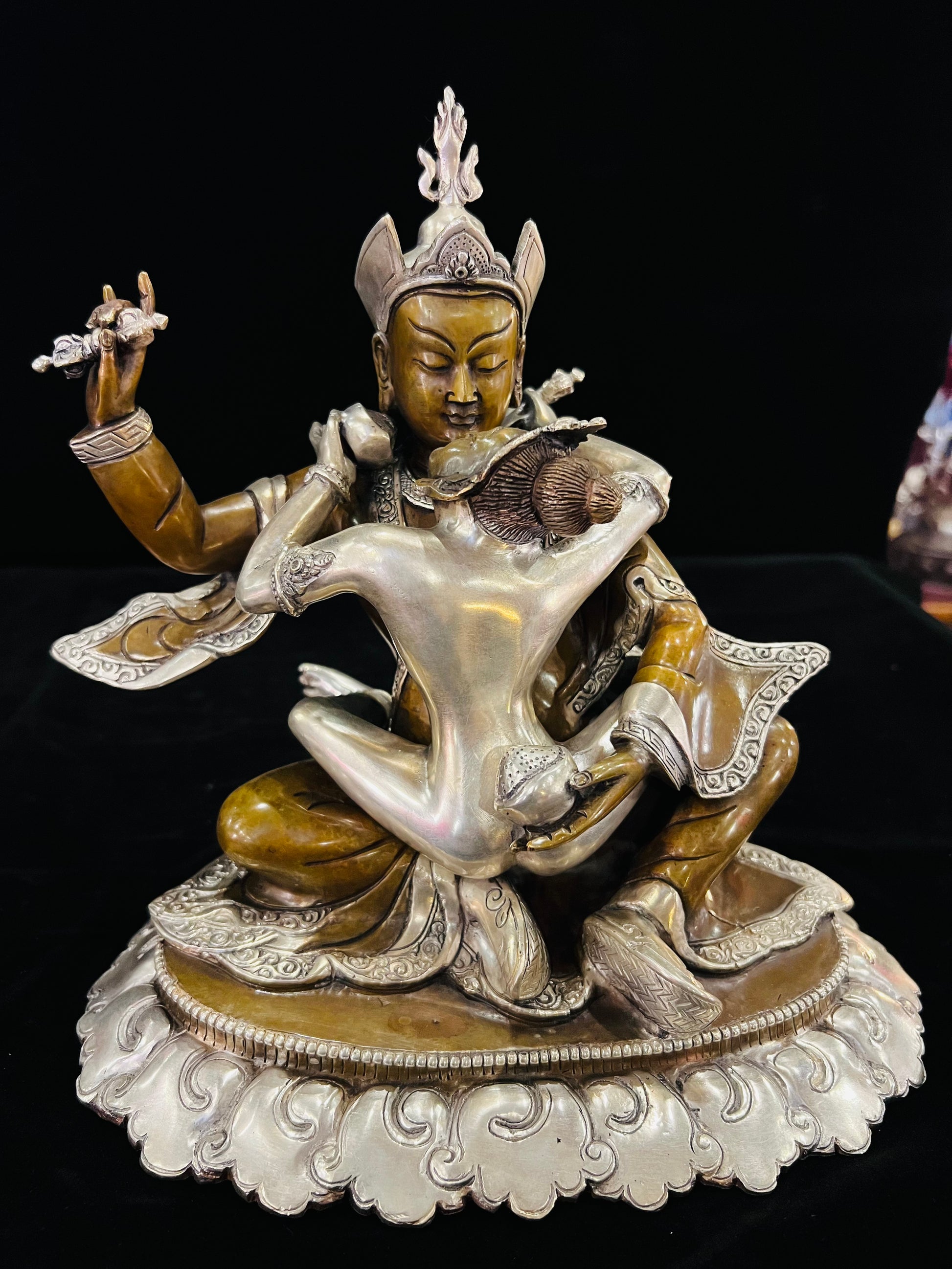 Padmasambhava Yab-Yum Statue 24cm / 9.4" Hand-Carved Copper Silver-Gilt – Guru Rinpoche Botree Arts Masterwork | Bo Tree Arts