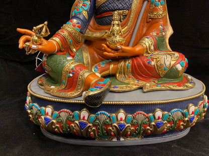 Guru Rinpoche (Padmasambhava) Buddha Statue 55cm / 21.7" Hand-Carved Copper Gilded & Painted – Museum-Quality Ancient Technique Himalayan Art Nepal