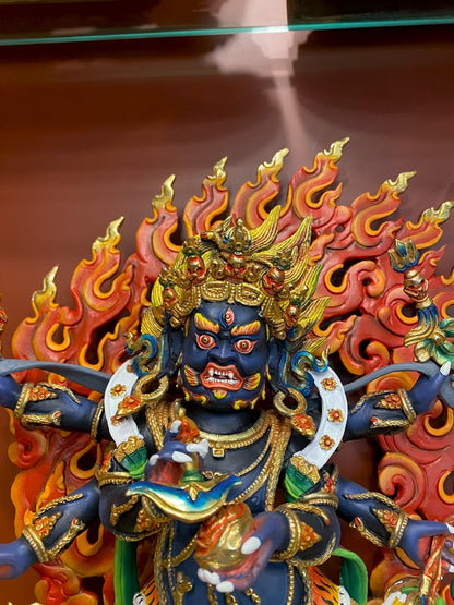 Six-Armed Mahakala (Great Black Protector) Statue 35cm / 13.8" Hand-Carved Copper Gilded Painted – Himalayan Art Nepal