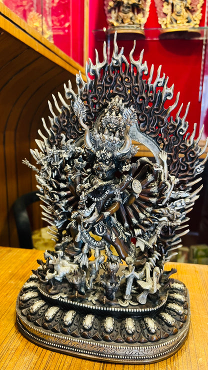 Yamantaka Yab-Yum Statue 37cm / 14.6" Hand-Carved Copper with Silver-Gilt Finish – Vajrabhairava Artisan Masterwork Nepal