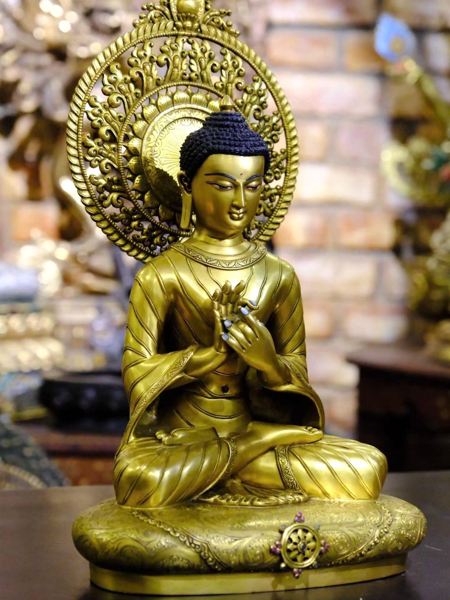 Shakyamuni Buddha in Dharmachakra Mudra (Teaching Buddha) Statue 38cm / 15" Hand-Carved Copper Gilded – Museum-Quality Himalayan Art Nepal – Handmade Tibetan Buddhist Statue, Lost-Wax Cast Himalayan Art from Nepal