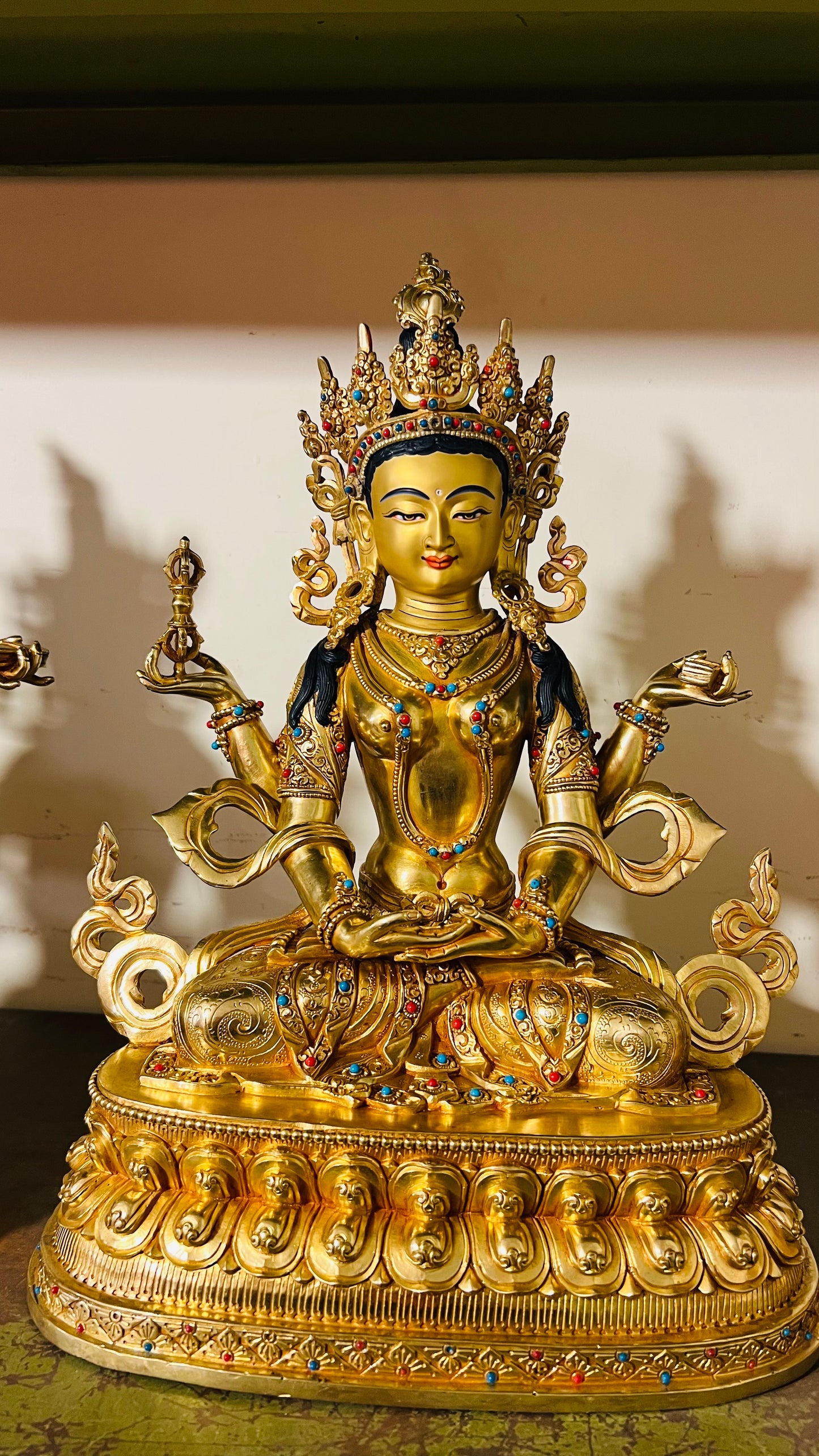 Prajnaparamita / Yum Chenmo Hand-Carved Copper Gilded Statue 33cm / 13" – Double Lotus Throne Fine Craftsmanship  Masterwork Nepal – Handmade Tibetan Buddhist Statue, Lost-Wax Cast Himalayan Art from Nepal