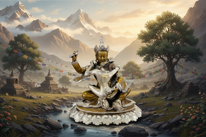 Padmasambhava Yab-Yum Statue 24cm / 9.4" Hand-Carved Copper Silver-Gilt – Guru Rinpoche Botree Arts Masterwork