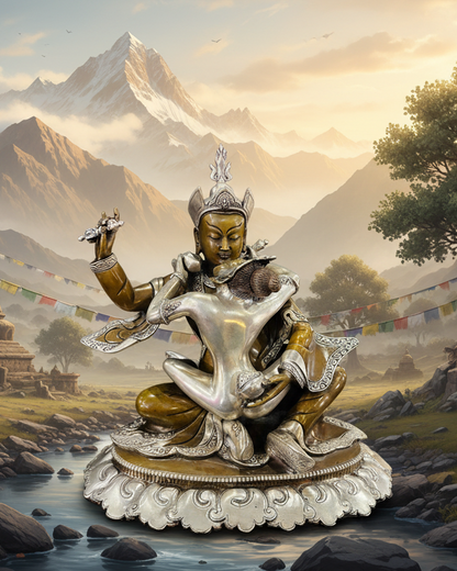 Padmasambhava Yab-Yum Statue 24cm / 9.4" Hand-Carved Copper Silver-Gilt – Guru Rinpoche Botree Arts Masterwork