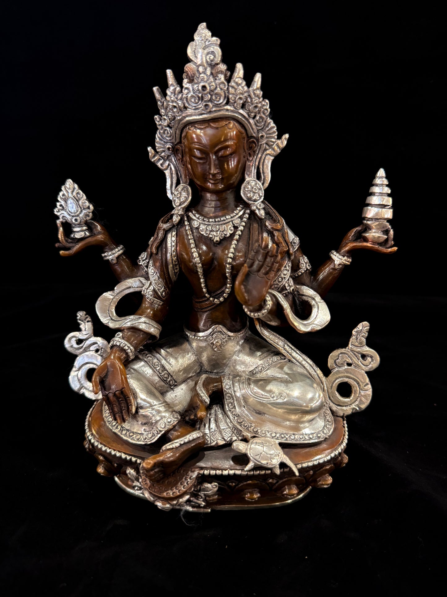 Prajnaparamita Buddha Statue 22cm / 8.7" Hand-Carved Copper Silver-Gilt – Mother of All Buddhas Botree Arts Collection – Handmade Tibetan Buddhist Statue, Lost-Wax Cast Himalayan Art from Nepal