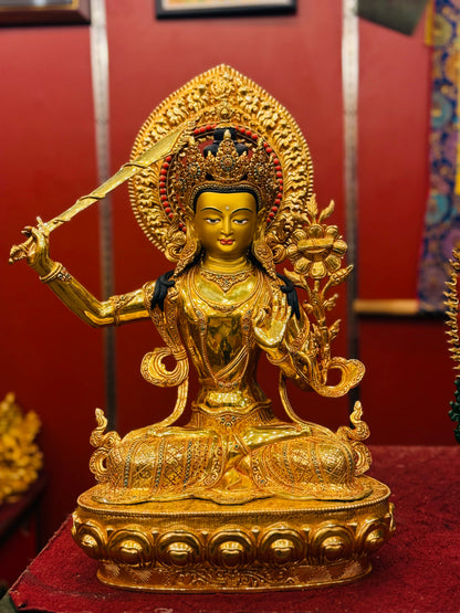 Chenrezig Buddha Statue 50cm / 19.7" Hand-Carved Copper Gilded with Gemstone Inlay – Four-Armed Avalokiteshvara Botree Arts Nepal