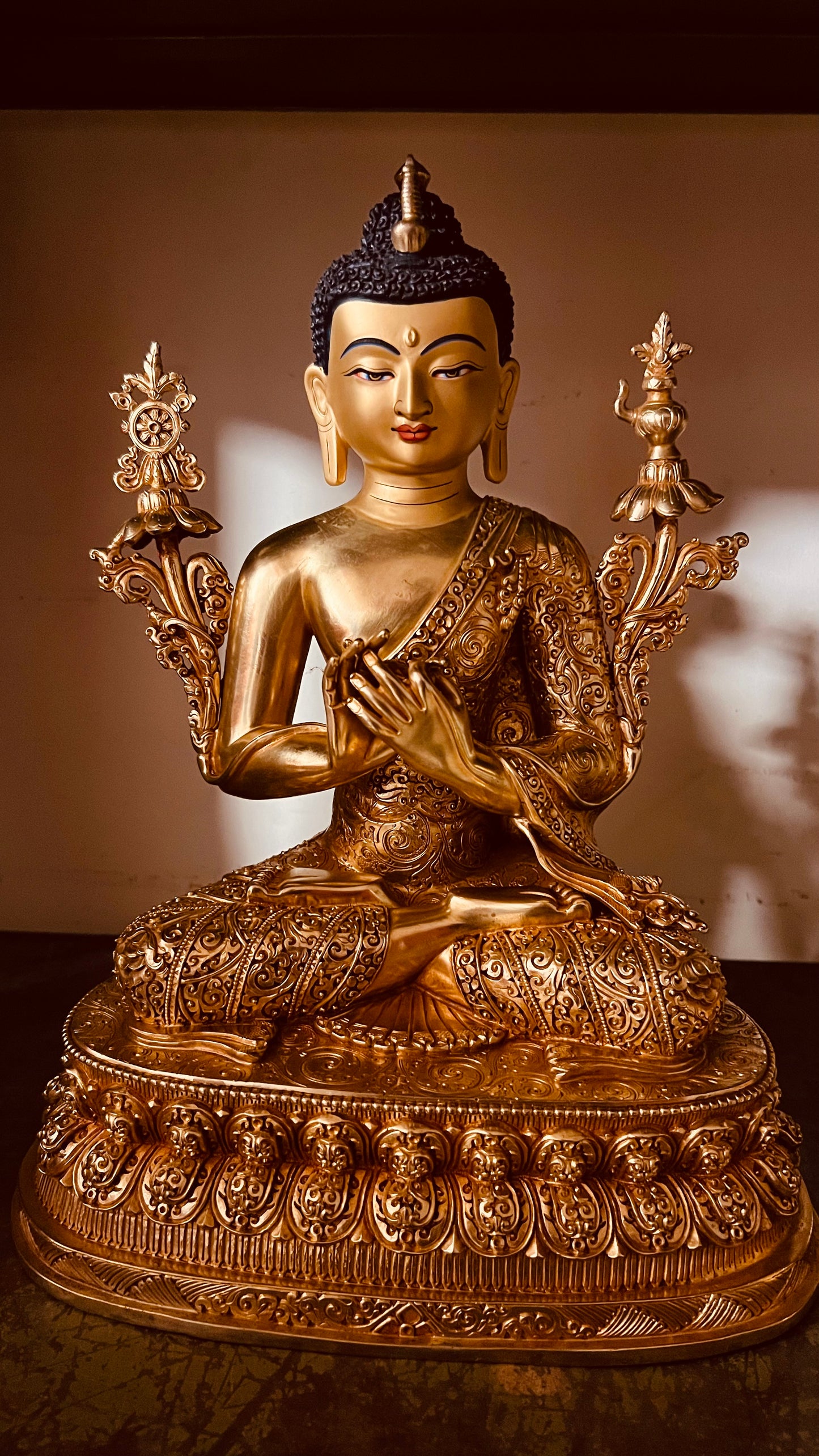 Maitreya Buddha Statue 33cm / 13" Hand-Carved Copper Gilded – Future Buddha Jampa Himalayan Art Masterwork – Handmade Tibetan Buddhist Statue, Lost-Wax Cast Himalayan Art from Nepal