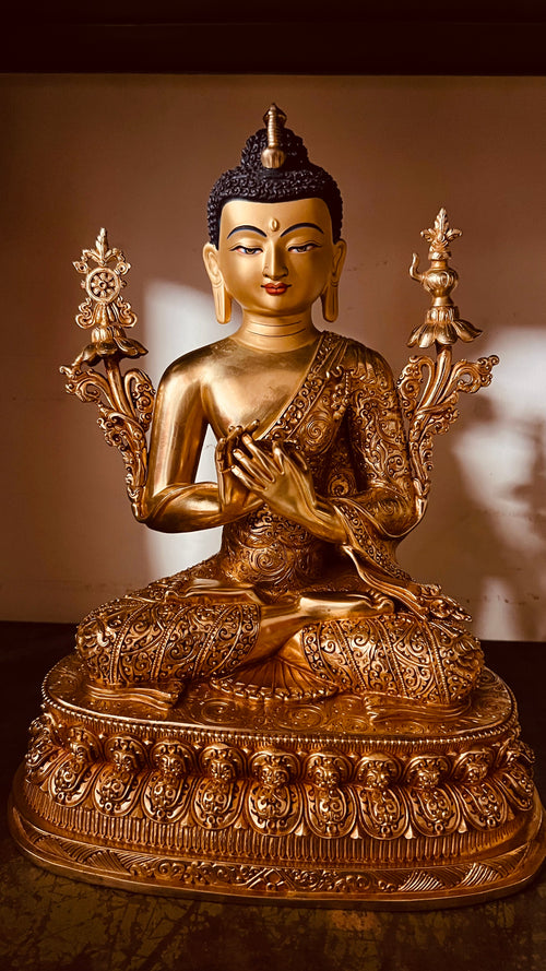 Maitreya Buddha Statue 33cm / 13" Hand-Carved Copper Gilded – Future Buddha Jampa Himalayan Art Masterwork