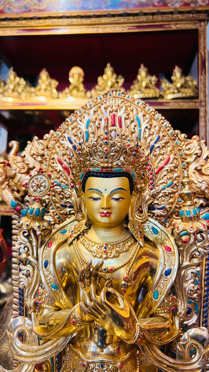 45cm Gilded Maitreya Buddha Statue with Crown – Handmade Copper Sculpture, Tibetan Style Future Buddha Art from Nepal
