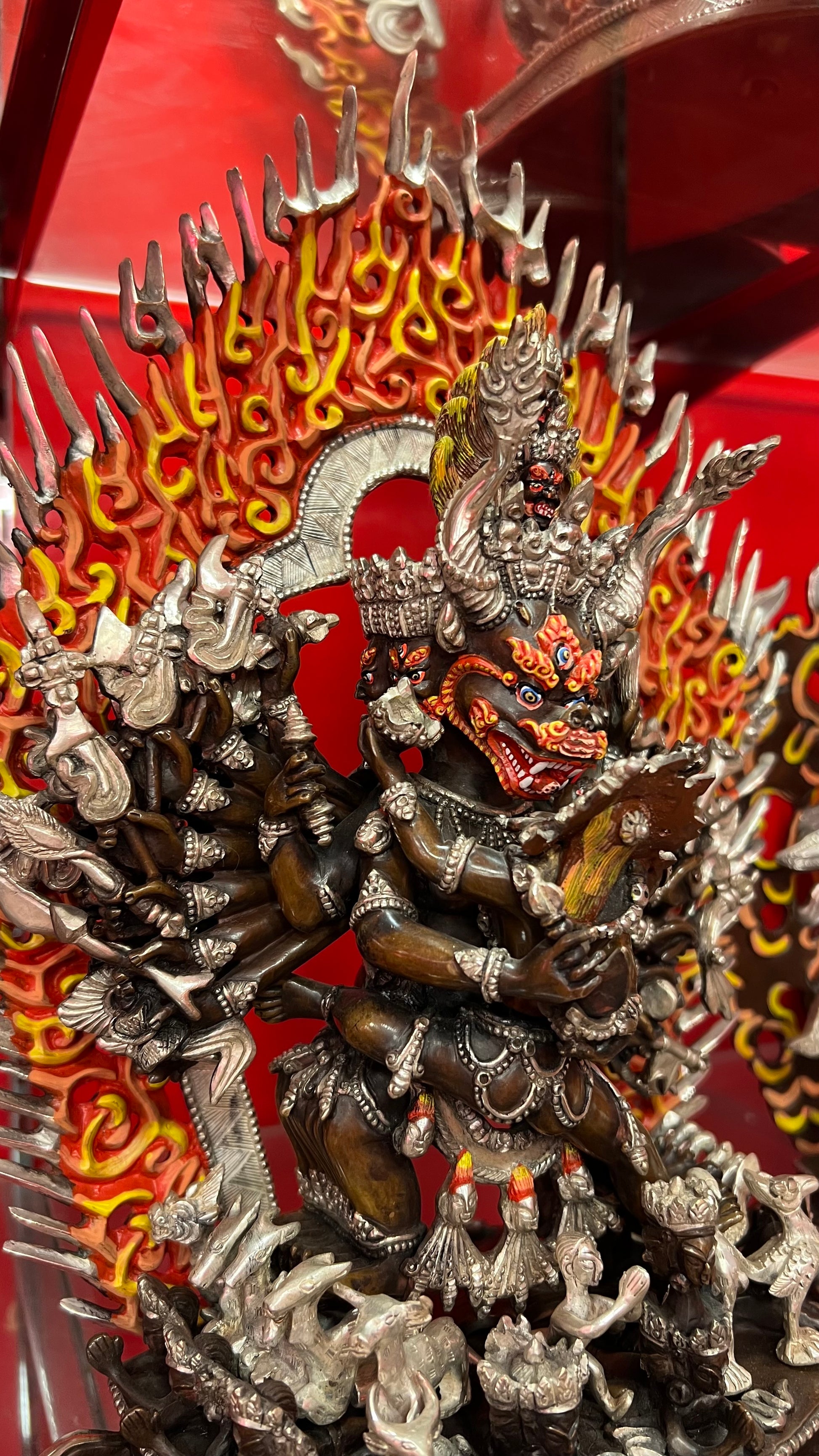 Yamantaka Buddha Statue 37cm / 14.6" Hand-Carved Copper Silver-Gilt & Painted – Vajrabhairava Traditional Himalayan Art | Bo Tree Arts