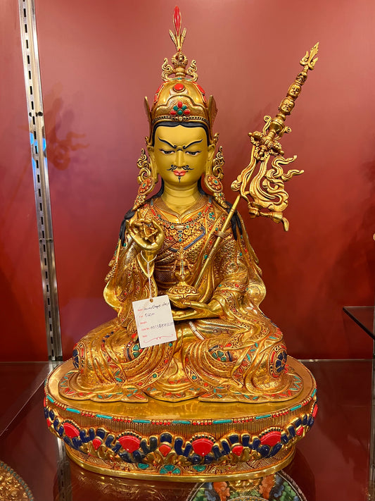 Guru Tsokye Dorje Buddha Statue 56cm / 22" Hand-Carved Copper Gilded with Gemstone Inlay – Lotus-Born Master Artisan Collection Nepal | Bo Tree Arts