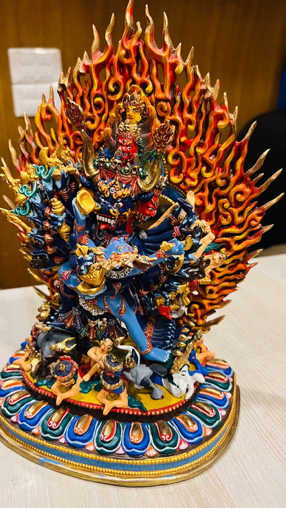 Yamantaka Buddha Statue 30cm / 11.8" Hand-Carved Copper Painted – Vajrabhairava Yab-Yum Masterwork Handmade in Nepal