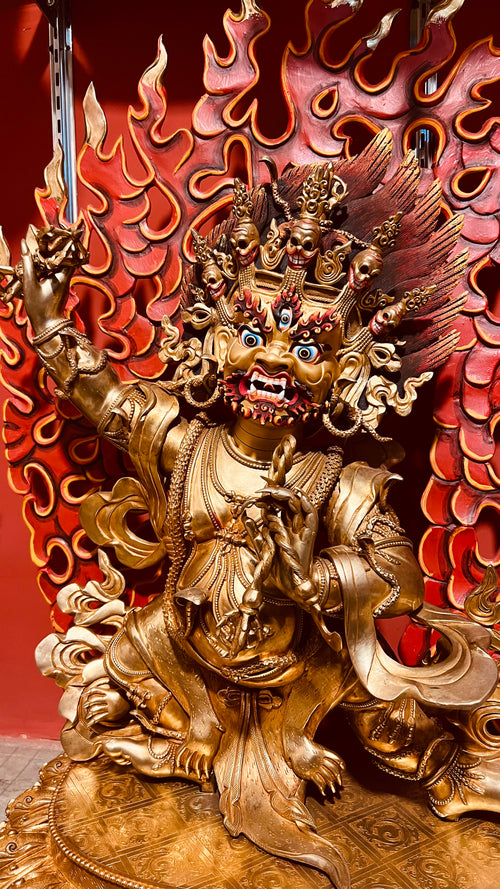 Vajrapani Buddha Statue 50cm / 19.7" Hand-Carved Copper Gilded with Painted Mandorla – Lord of Power Himalayan Art Masterwork