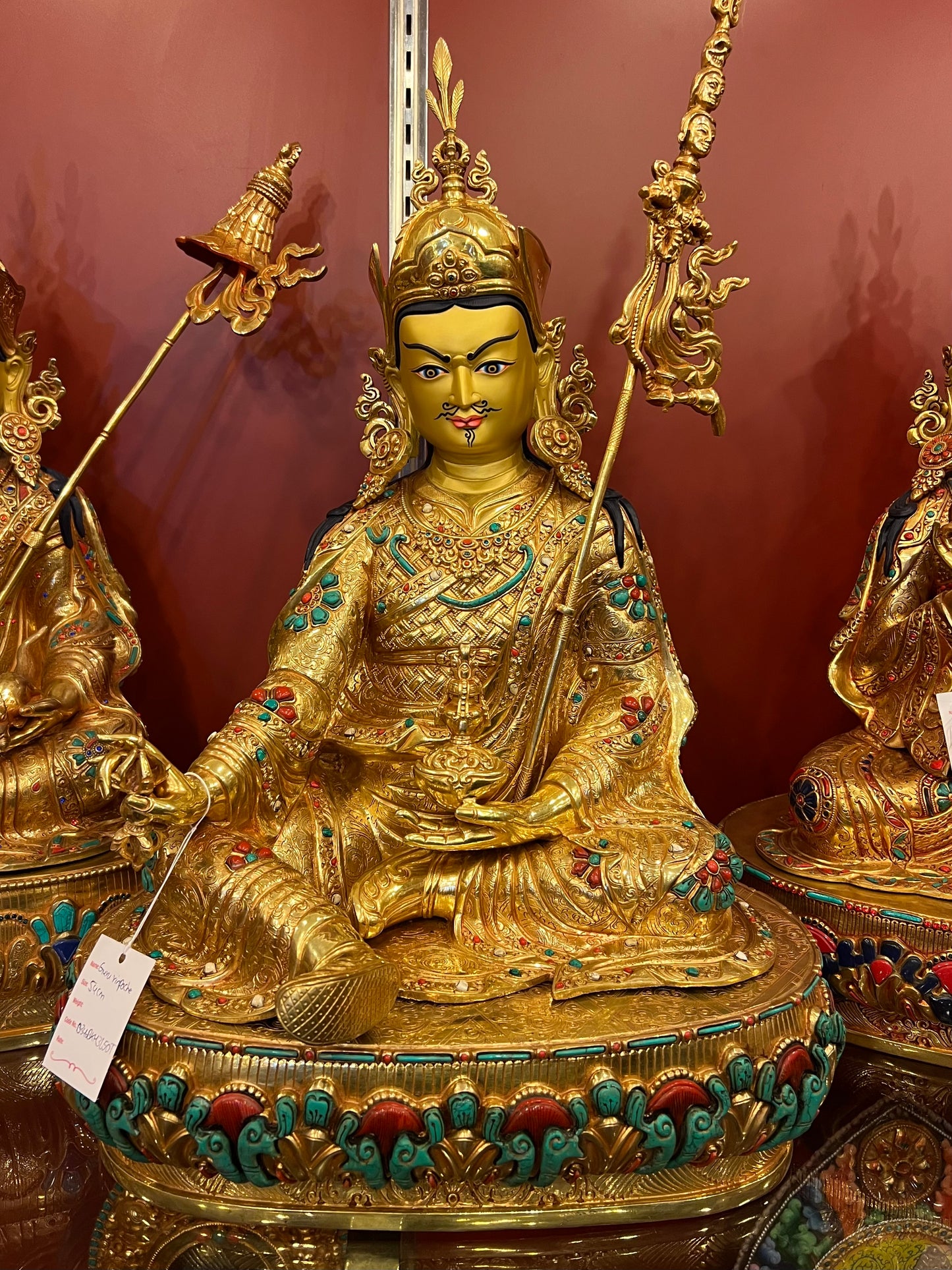Padmasambhava Buddha Statue 50cm / 19.7" Hand-Carved Copper Gilded with Gemstone Inlay – Guru Rinpoche Collector's Masterwork Nepal – Handmade Tibetan Buddhist Statue, Lost-Wax Cast Himalayan Art from Nepal