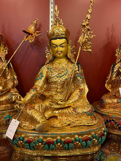 Padmasambhava Buddha Statue 50cm / 19.7" Hand-Carved Copper Gilded with Gemstone Inlay – Guru Rinpoche Collector's Masterwork Nepal