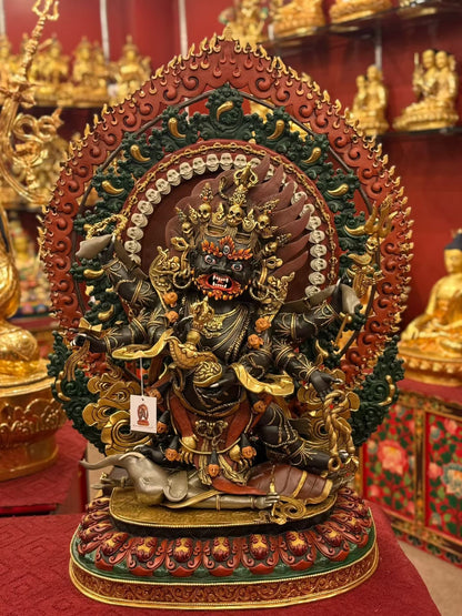 Six-Armed Mahakala Hand-Carved Copper Painted Statue 88cm / 34.6" – Museum-Quality Masterwork, Ancient Technique Himalayan Art Nepal