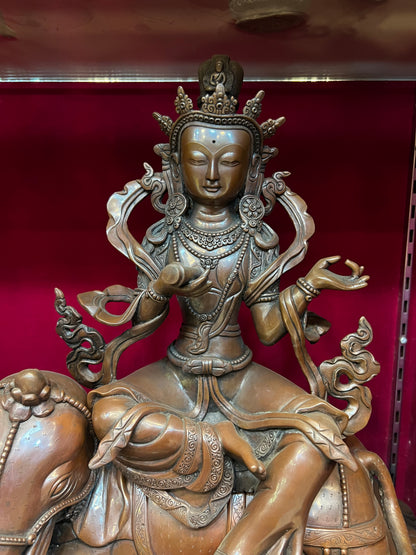 Manjushri & Samantabhadra Buddha Set 48cm / 18.9" Hand-Carved Copper – Wisdom & Action Bodhisattva Duo Botree Arts Masterwork