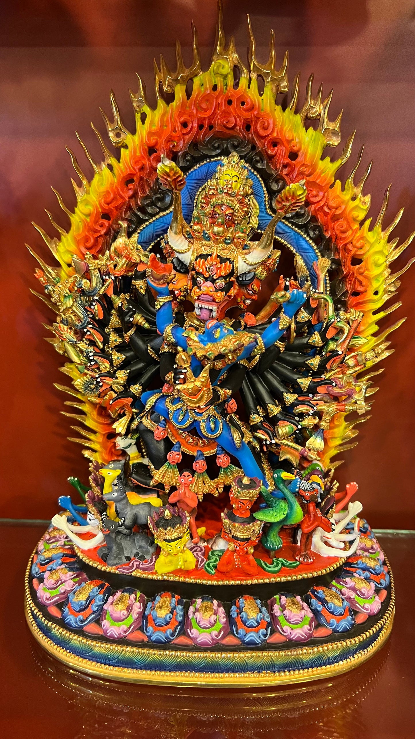 Yamantaka Buddha Statue 36cm / 14.2" Hand-Carved Copper Painted with Gilded Accents – Vajrabhairava Masterwork Botree Arts Nepal – Handmade Tibetan Buddhist Statue, Lost-Wax Cast Himalayan Art from Nepal