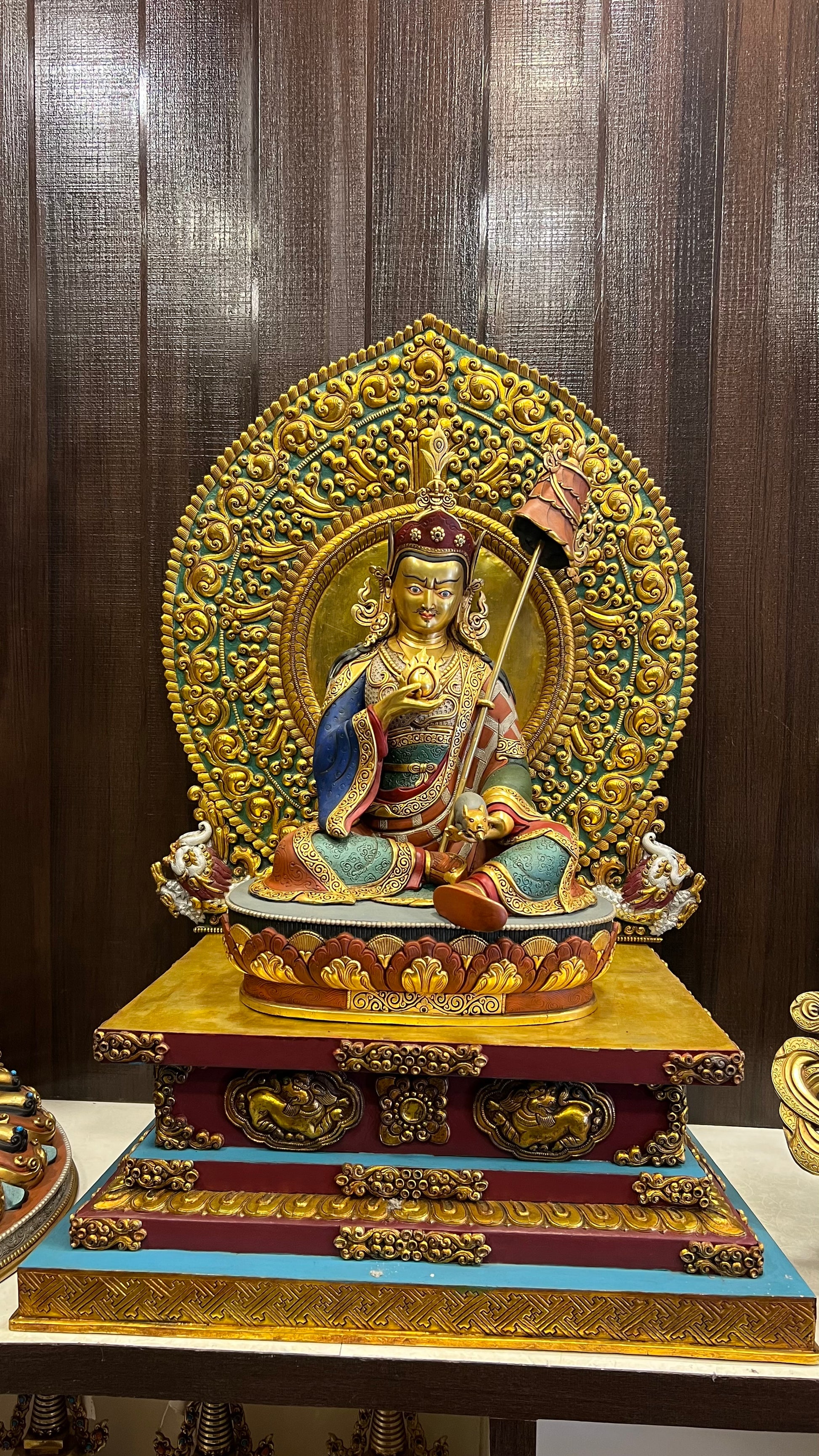 Guru Jambhala / Lotus-Born Wealth Deity with Vajrasana Throne 53cm / 20.9" – Shakya Clan Masterwork Gilded & Painted Himalayan Art Nepal | Bo Tree Arts