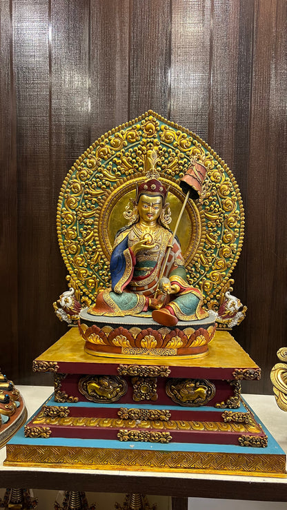 Guru Jambhala / Lotus-Born Wealth Deity with Vajrasana Throne 53cm / 20.9" – Shakya Clan Masterwork Gilded & Painted Himalayan Art Nepal