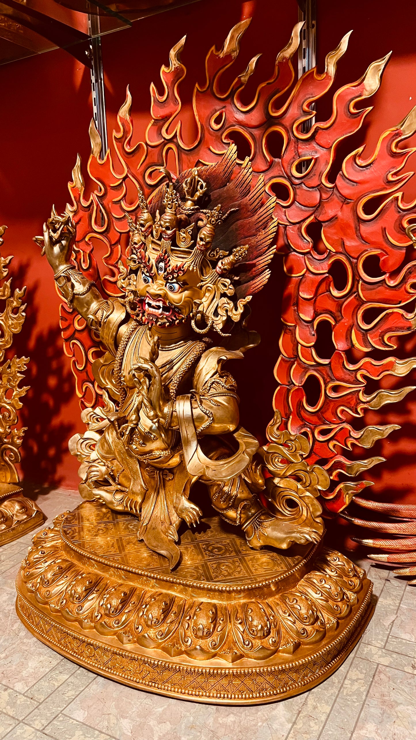 Vajrapani Buddha Statue 50cm / 19.7" Hand-Carved Copper Gilded with Painted Mandorla – Lord of Power Himalayan Art Masterwork – Handmade Tibetan Buddhist Statue, Lost-Wax Cast Himalayan Art from Nepal
