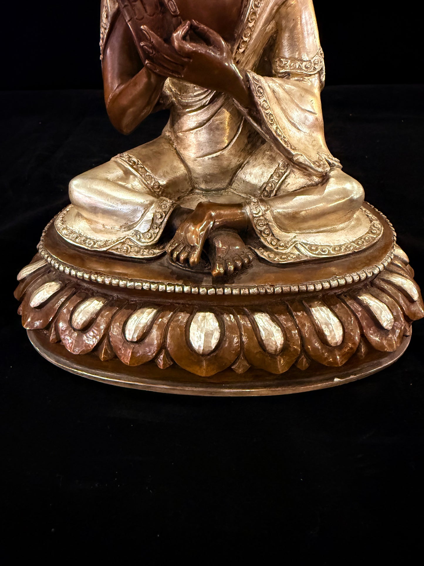 Nagarjuna Buddha Statue 28cm / 11" Hand-Carved Copper Silver-Gilt – Great Philosopher Botree Arts Heritage Collection – Handmade Tibetan Buddhist Statue, Lost-Wax Cast Himalayan Art from Nepal