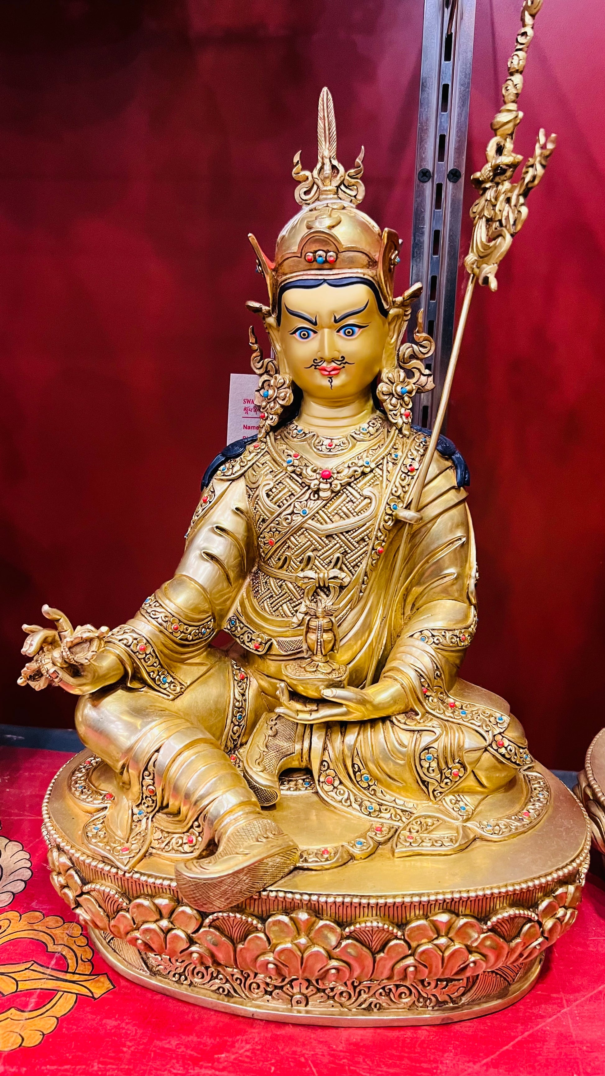 Padmasambhava Buddha Statue 33cm / 13" Hand-Carved Copper Gilded – Guru Rinpoche Ancient Technique Masterwork Nepal | Bo Tree Arts