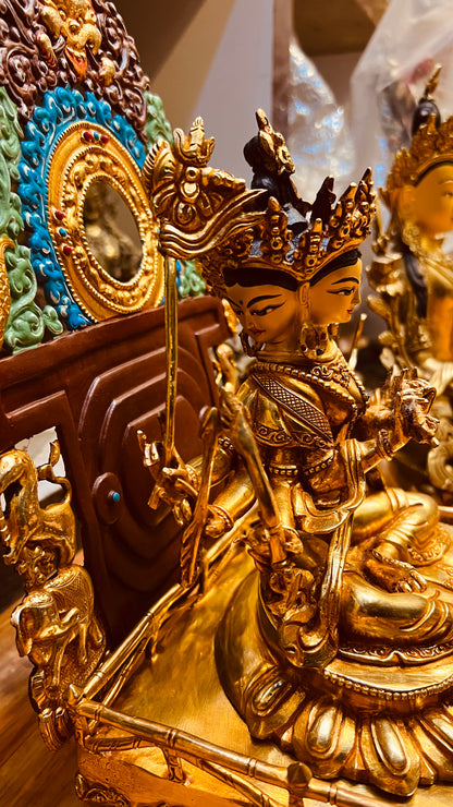 Marichi Buddha Statue 33cm / 13" Hand-Carved Copper Gilded with Mandorla – Light Goddess with Chariot Masterwork Sculpture