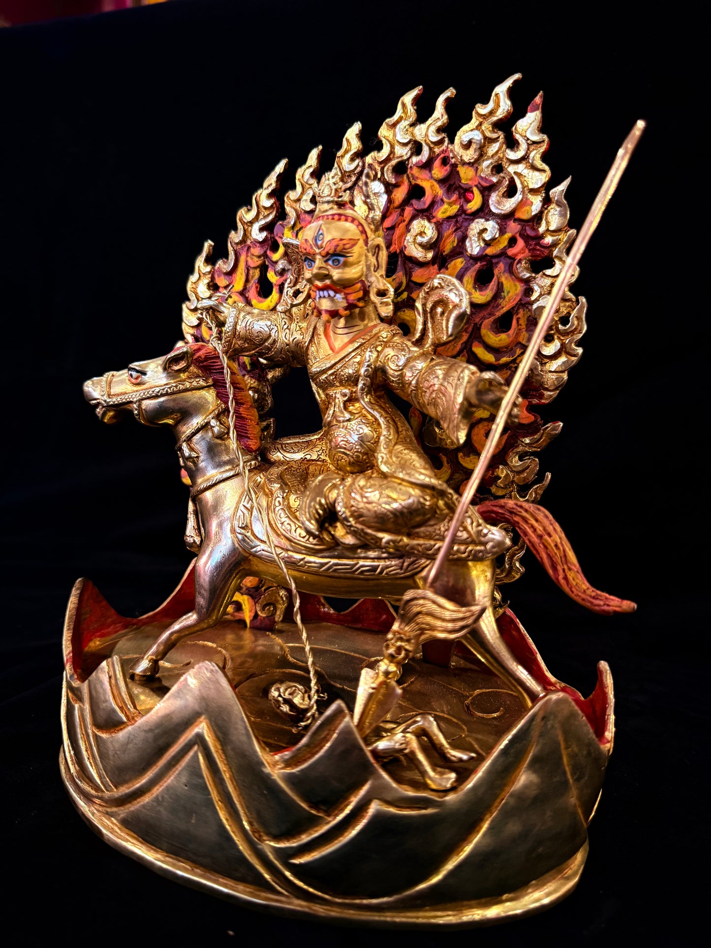 Setrap Buddha Statue 24cm / 9.4" Hand-Carved Copper Gilded with Painted Mandorla – Red Wrathful Protector Himalayan Art Collection – Handmade Tibetan Buddhist Statue, Lost-Wax Cast Himalayan Art from Nepal