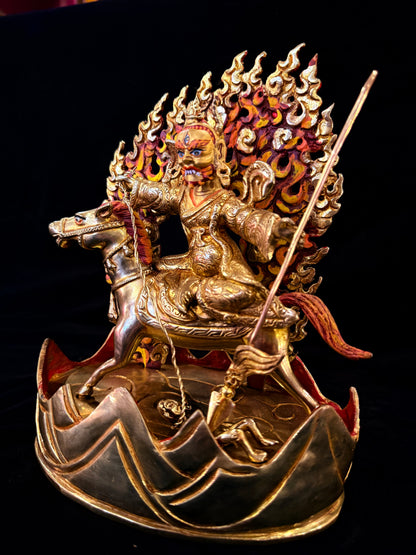 Setrap Buddha Statue 24cm / 9.4" Hand-Carved Copper Gilded with Painted Mandorla – Red Wrathful Protector Himalayan Art Collection