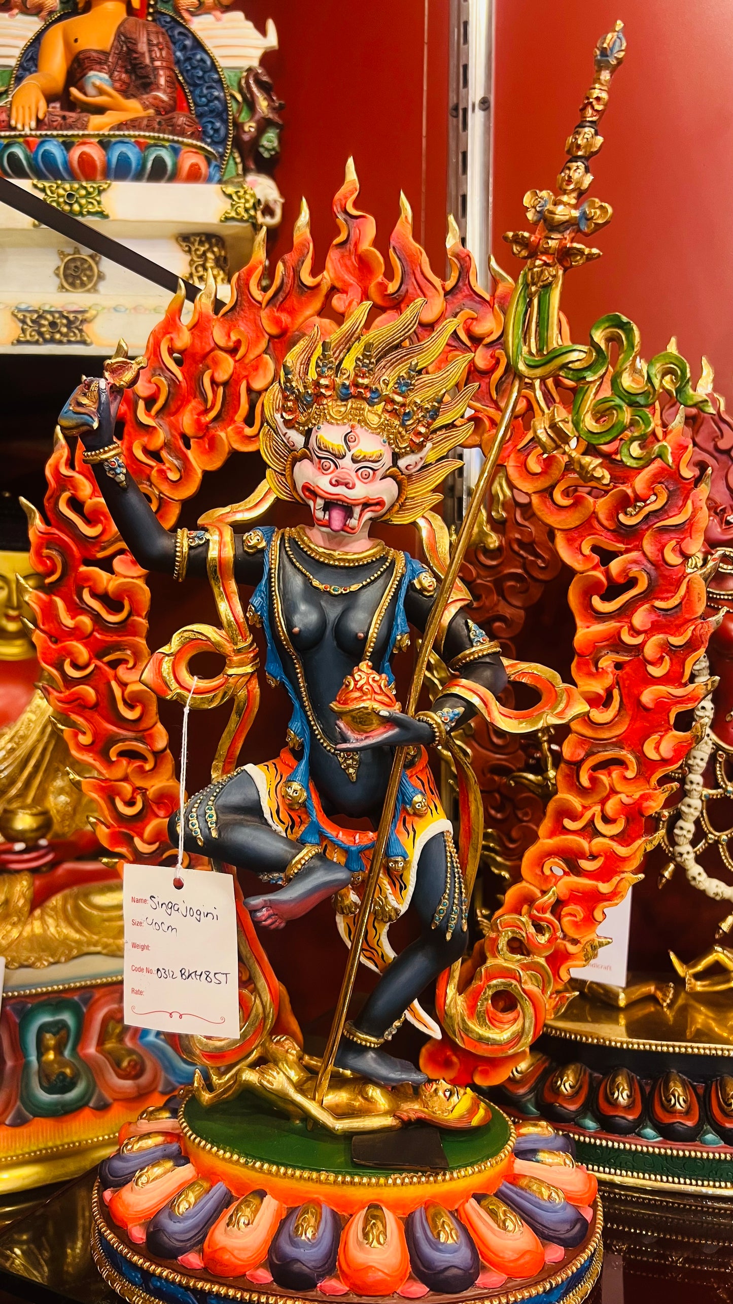 Simhamukha Buddha Statue 40cm / 15.7" Hand-Carved Copper Painted & Gilded – Lion-Faced Dakini Masterwork Botree Arts Nepal – Handmade Tibetan Buddhist Statue, Lost-Wax Cast Himalayan Art from Nepal
