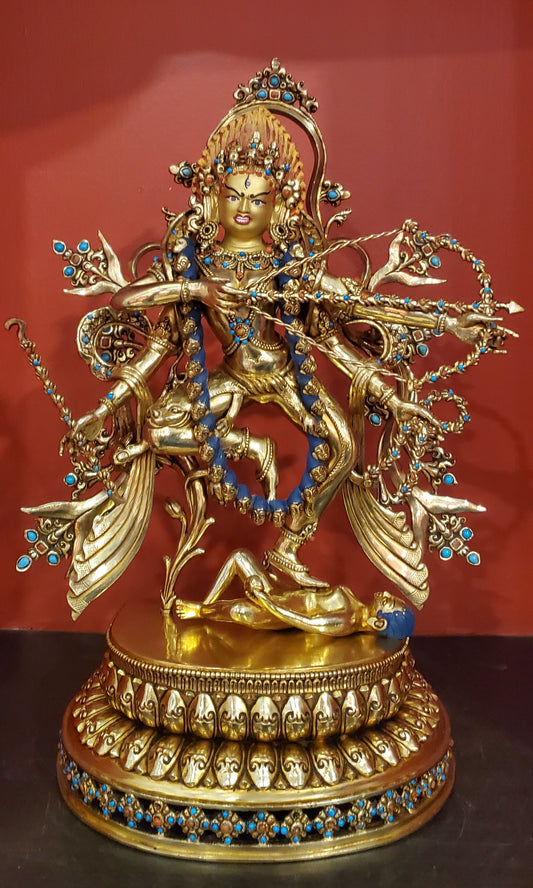 Kurukulla (Goddess of Magnetism) Buddha Statue 36cm / 14.2" Hand-Carved Copper Gilded Painted with Gemstone Inlay – Unique Masterwork Himalayan Art Nepal | Bo Tree Arts